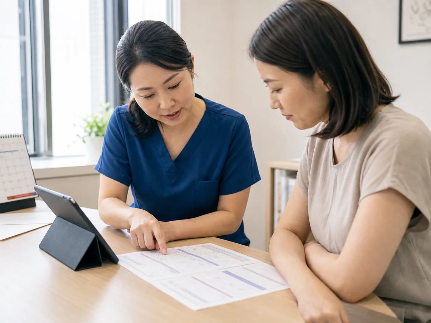 Patient and clinic coordinator reviewing a clear written CartiHeal treatment quote