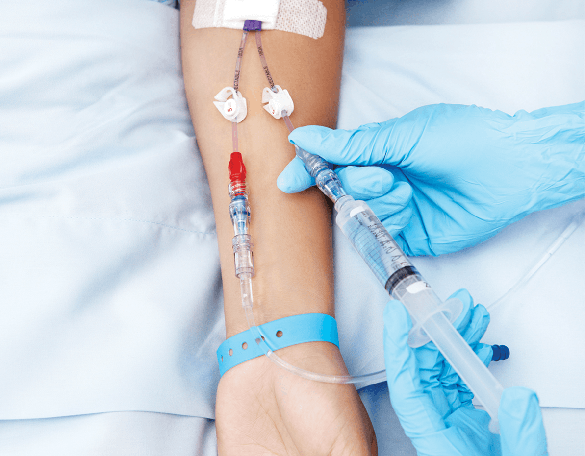 Intravenous (IV) antibiotics for every injection