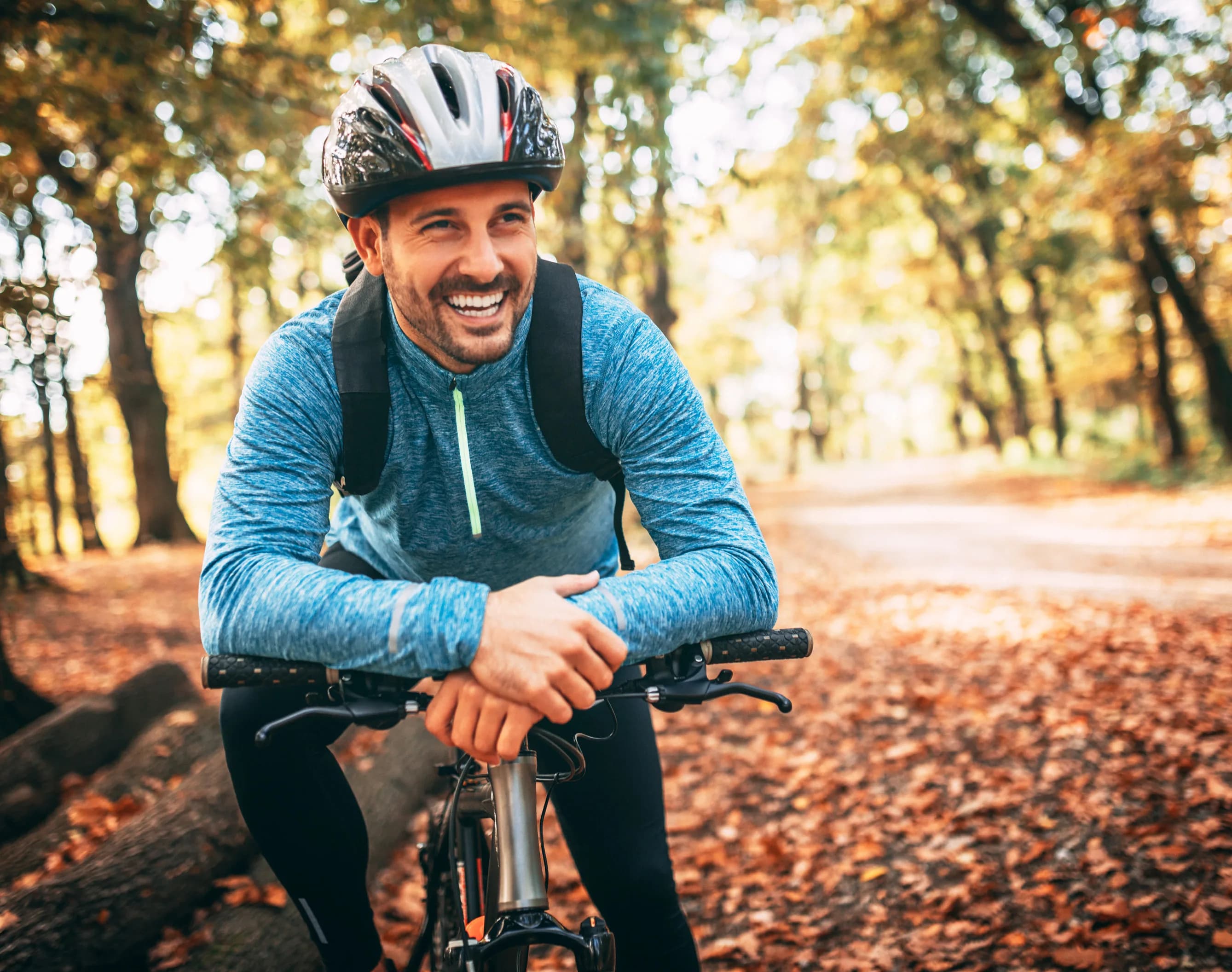 Cyclist representing return to active movement after knee cartilage treatment