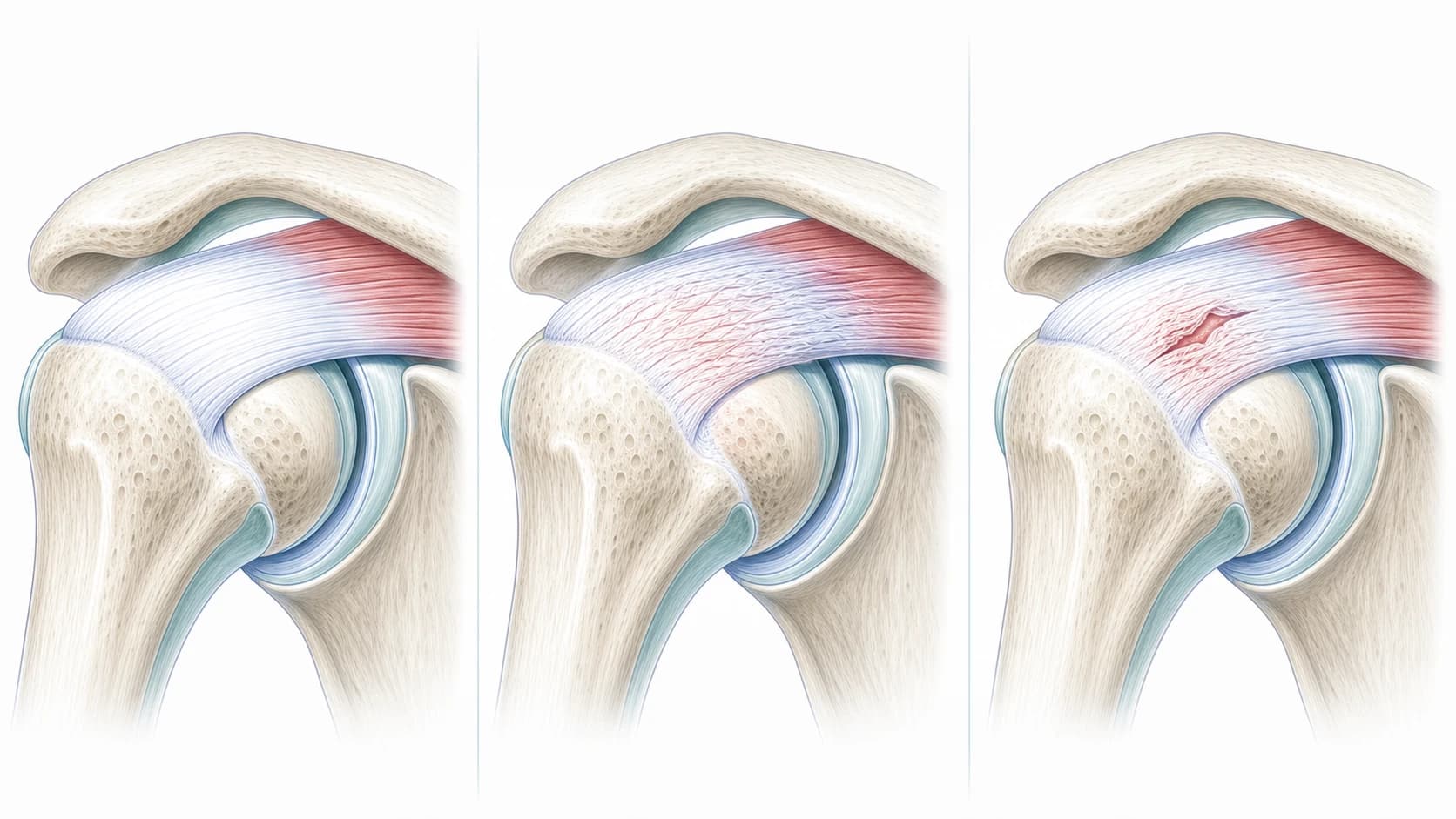 Rotator cuff tendon damage illustrated in the joint or tendon